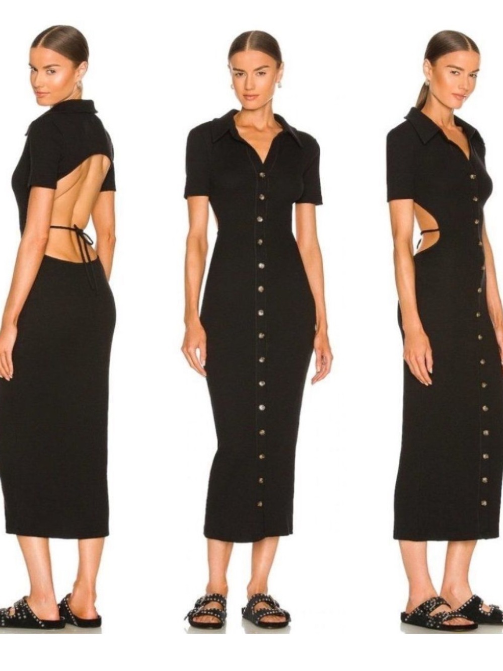 L'Academie Black Midi Dress with Open Back